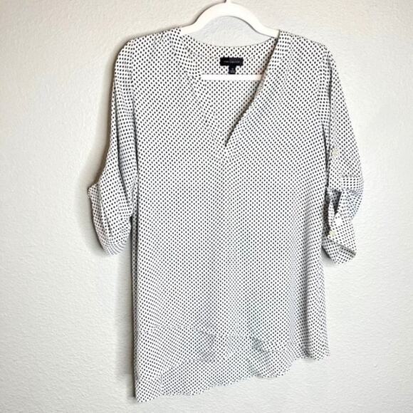 The Limited X-Small White Top Black Dot V-Neck Long Sleeve Layered Blouse - Picture 1 of 8